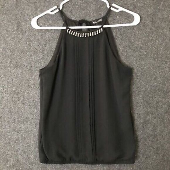 Express Black Halter Rhinestone Pleated Rhinestone blouse Small - Picture 1 of 9